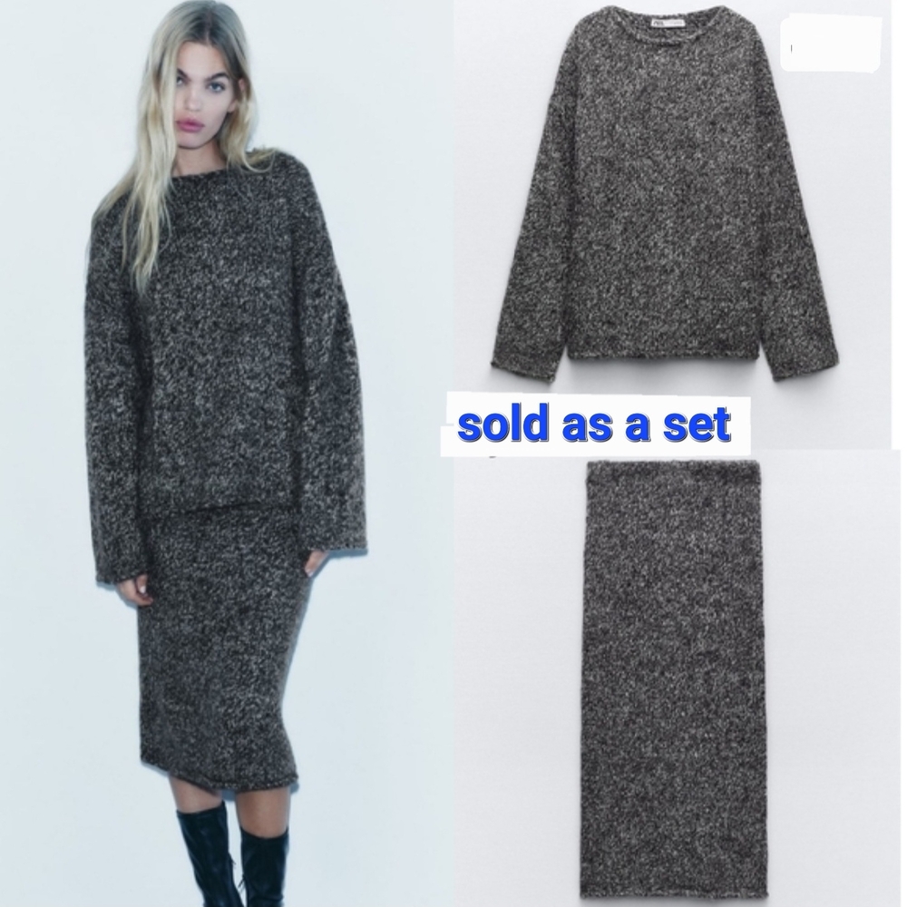 Zara Dark Gray Knit Sweater+Skirt Set